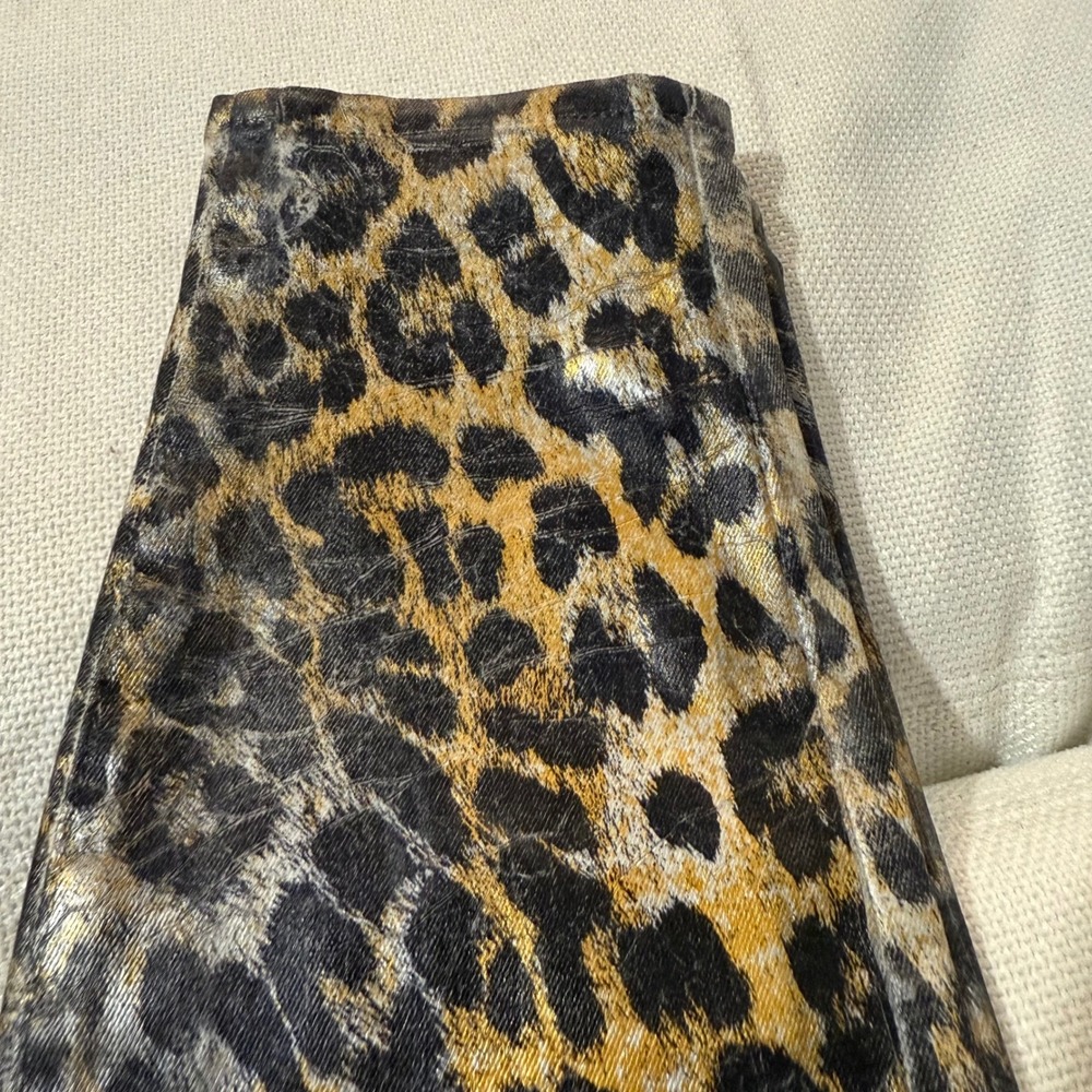 $295 L'Agence Margot Skinny High Rise Gold Leopard Foil Coated Jeans Pants Ankle - Picture 7 of 16